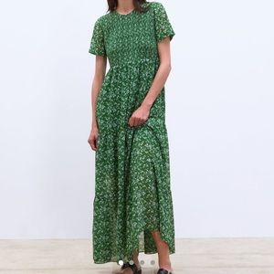 ZARA GREEN FLORAL MAXI DRESS